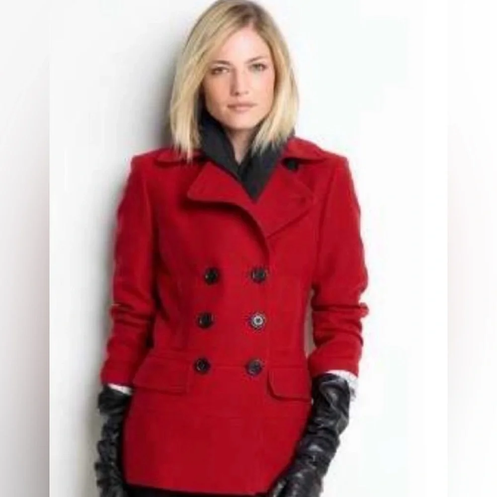 Banana Republic Red Wool Blend Pea Coat Jacket Size XS - Picture 7 of 7